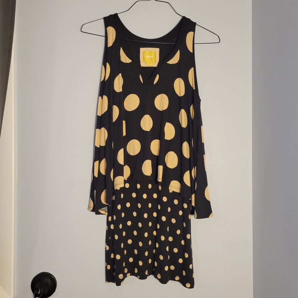 Maeve Anthropologie Davina Black/Tan Layered Polka Dot Dress Small-Petite